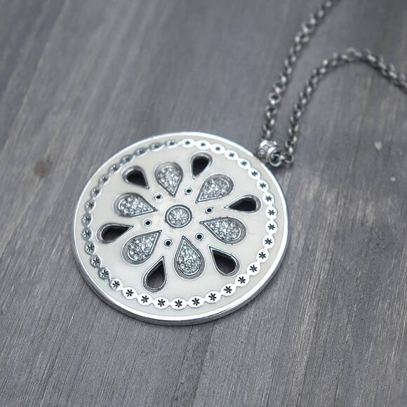 Brighton Palm Desert Medallion Circle Pendant Cream Enamel 16-18" Retired - Picture 2 of 6